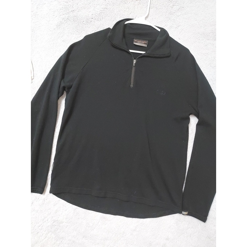 Icebreaker Pullover Mens Large Bodyfit 260 Merino Wool Quarter Zip Black HOLE